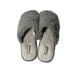Dearfoams Women's Gel-Infused Memory Foam Slippers Sz XL Gray Plush Faux Fur NEW